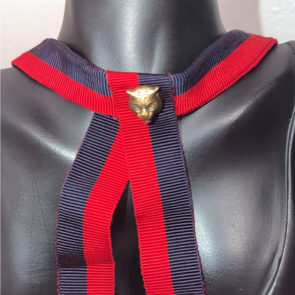 #166 Gucci Red and Blue Ribbon Tiger Necklace Choker